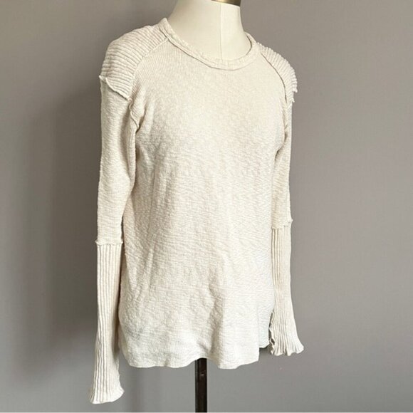 Pete Collection Ivory Slubbed Cotton Long Sleeve Knit Top - M 🇺🇸 - Picture 4 of 12